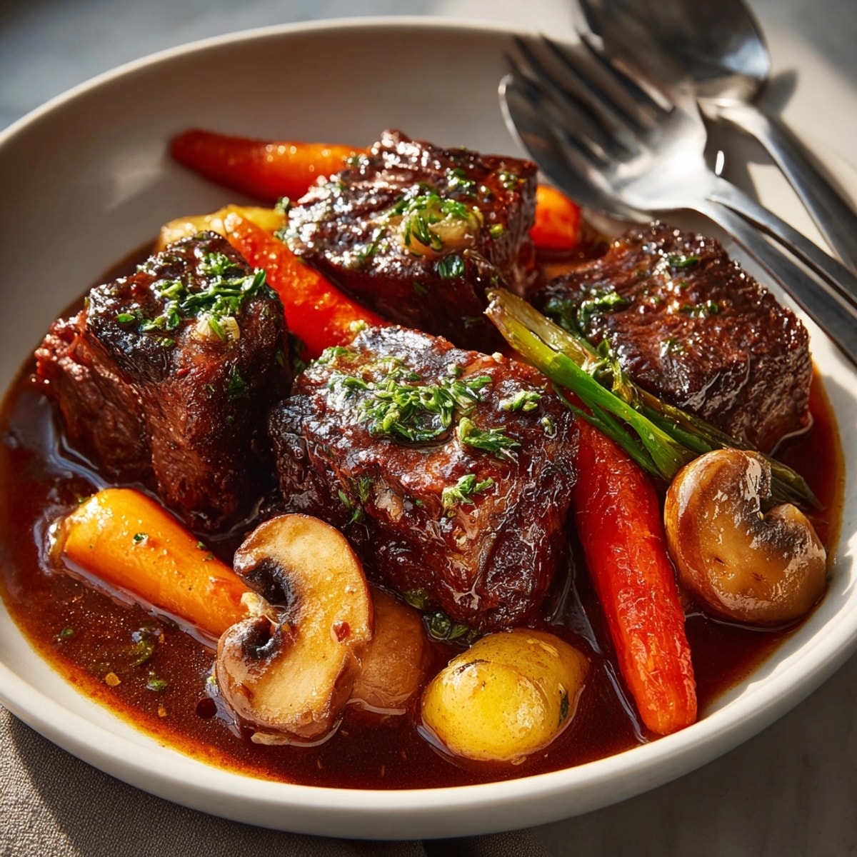 Boeuf bourguignon riche et savoureux mijoté au vin rouge, un dîner français chaleureux et authentique !