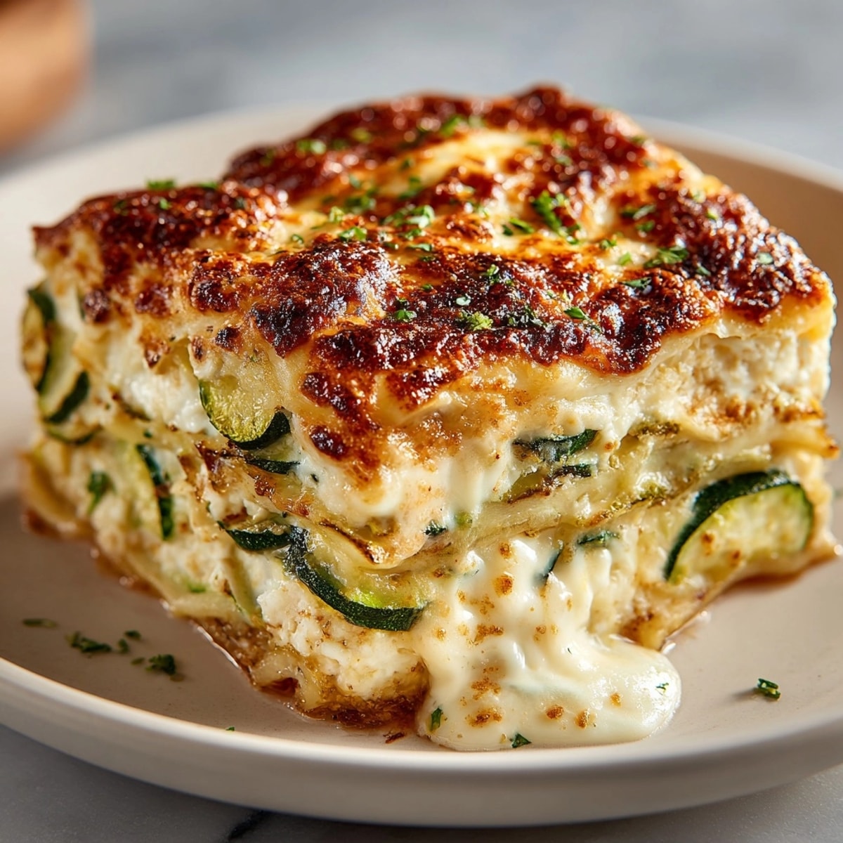 Lasagnes aux courgettes et feta, des couches succulentes de légumes et de fromage fondu.