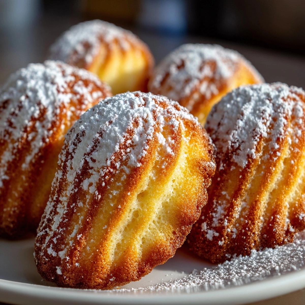 Une pile chaude de madeleines parfumées au citron - parfaite avec le café ou le thé.
