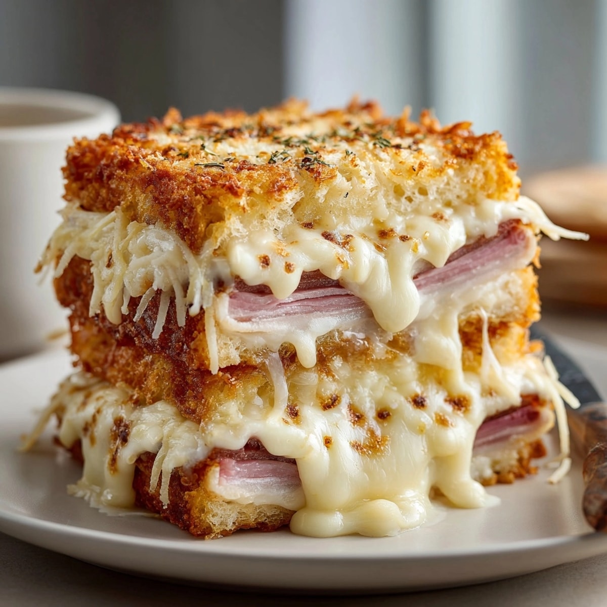Un Croque Monsieur maison : tranches de pain, jambon savoureux et fromage suisse fondu, un classique réconfortant!