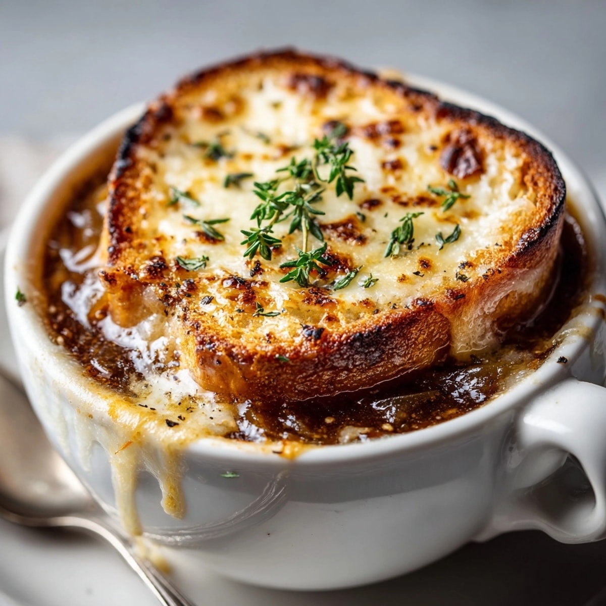Gratinée à l’oignon rapide, parfaite pour affronter les soirées fraîches, servie bien chaude.