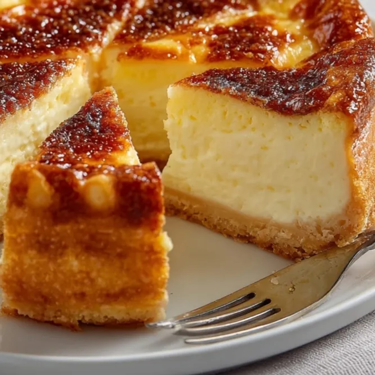 Une image d'un flan pâtissier rapide classique à la crème pâtissière légèrement dorée.