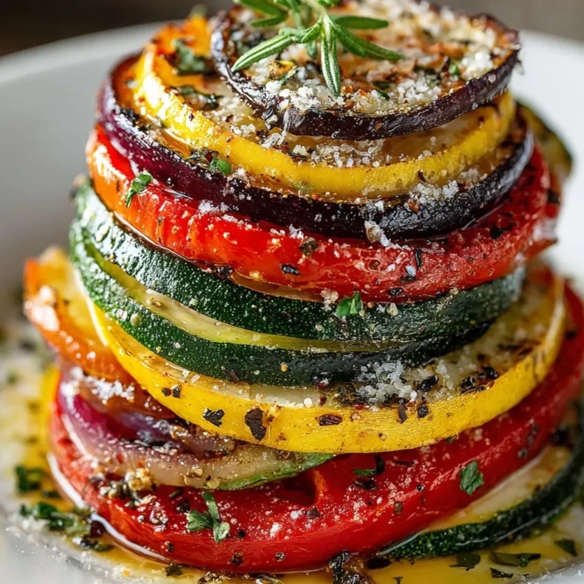 Tian de légumes à la française fraîchement préparé, prêt à être servi, arômes d'herbes provençales.
