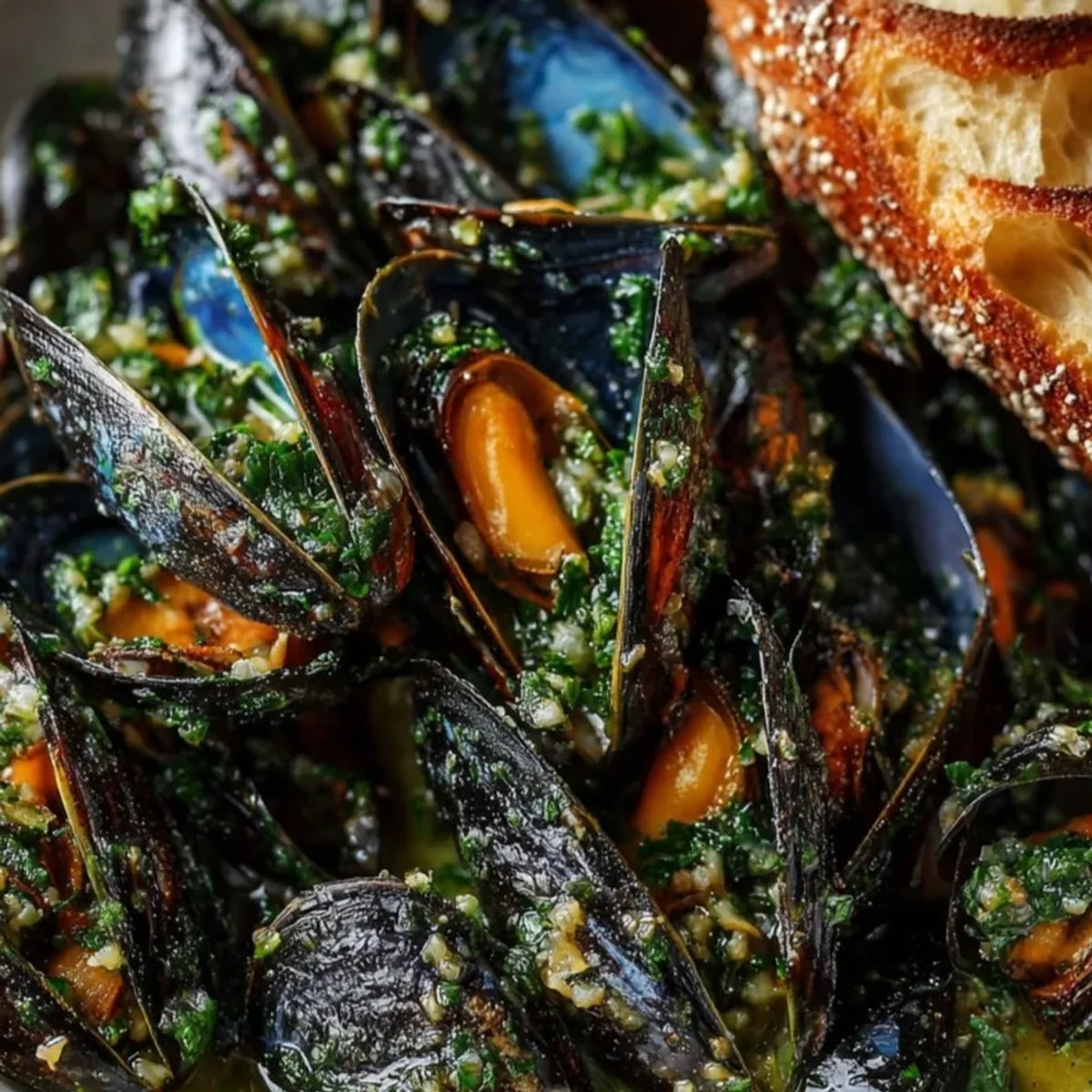 Mussels au beurre à l'ail fumant, un délicieux plat de fruits de mer.