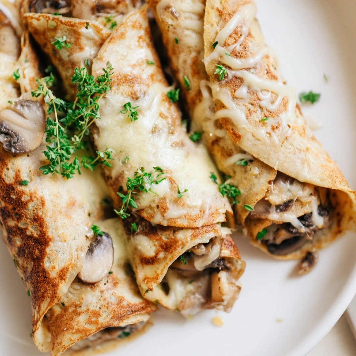 Crêpes aux champignons et aux herbes, dorées au four, un plat savoureux.