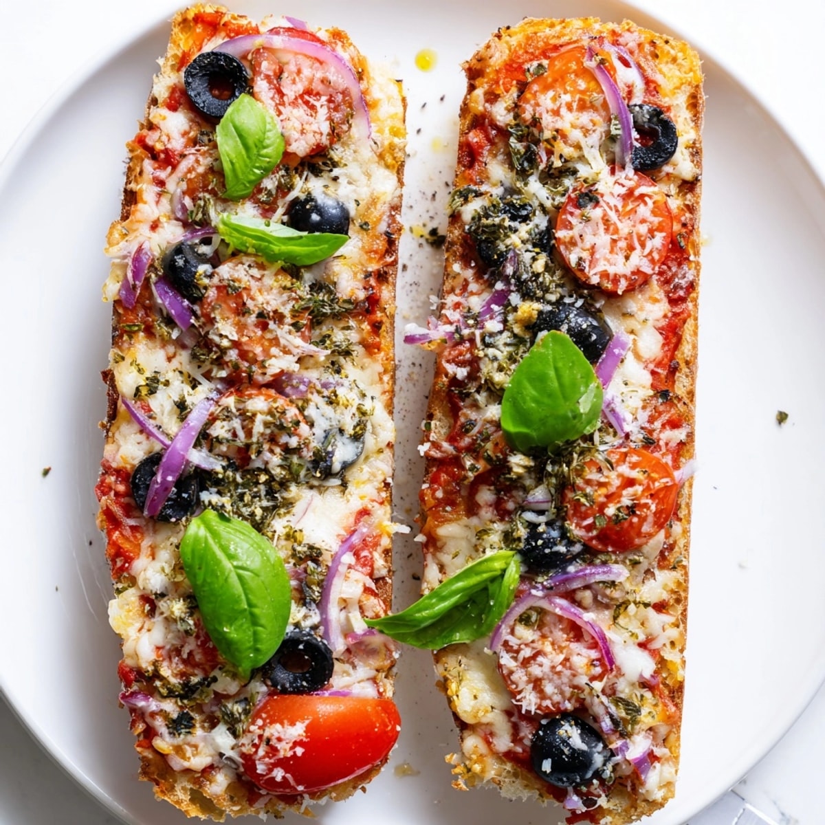 Garlic Butter Baguette Pizza, une bouchée savoureuse de pain croustillant grillé.