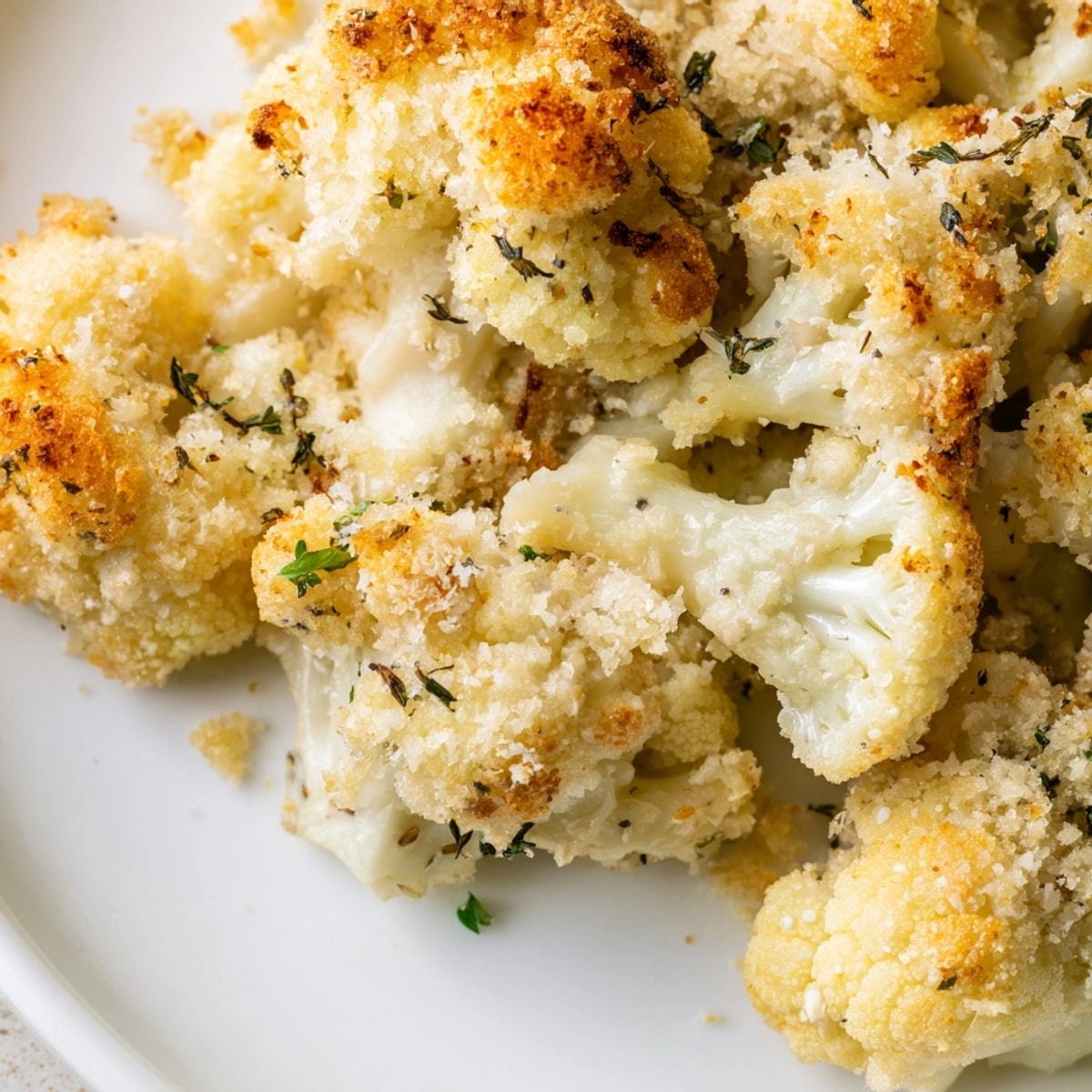 Un plat de gratin de chou - fleur aux herbes crémeux, prêt à servir.