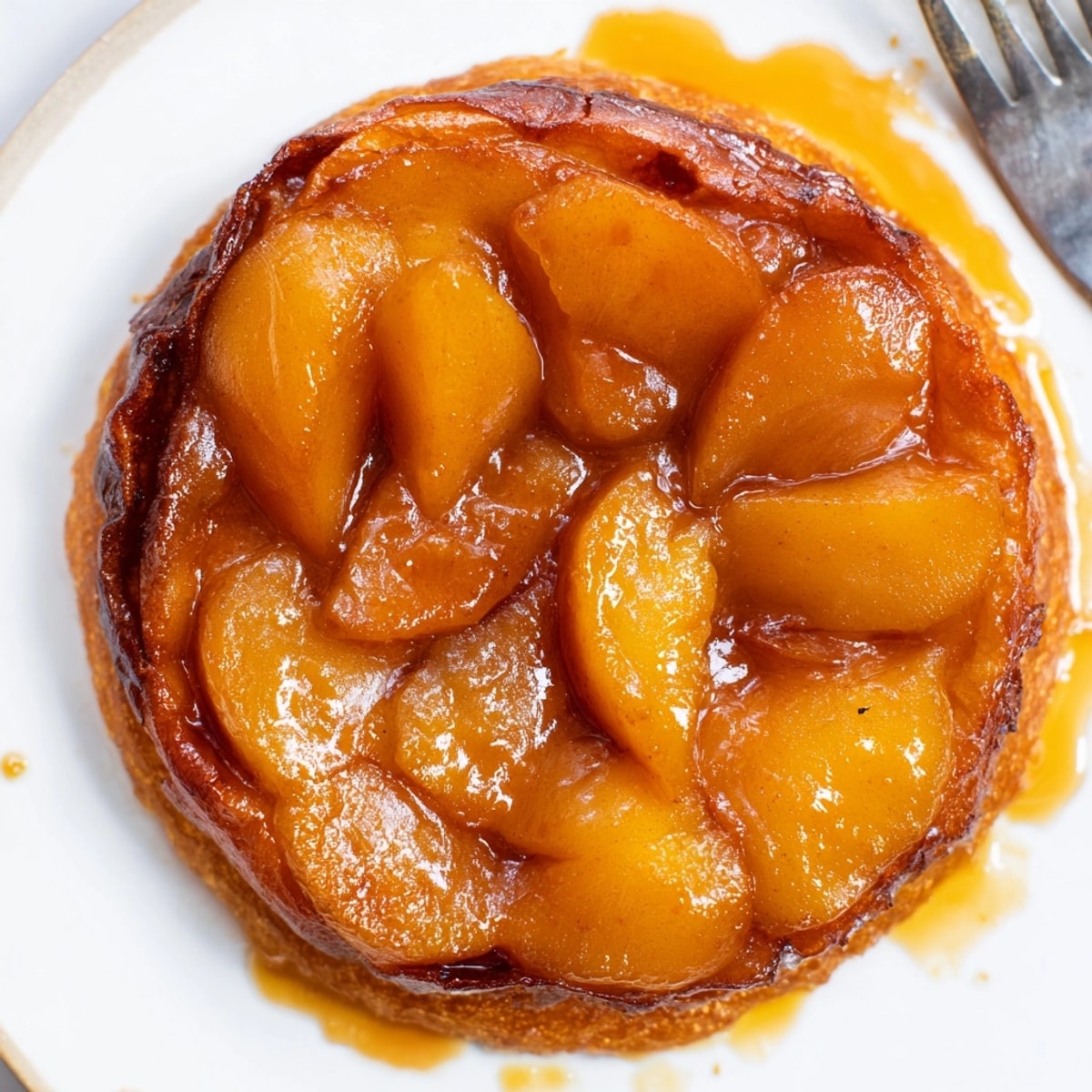 Tarte Tatin aux pommes caramélisées, une pâtisserie française classique, parfaite avec de la crème fraîche.