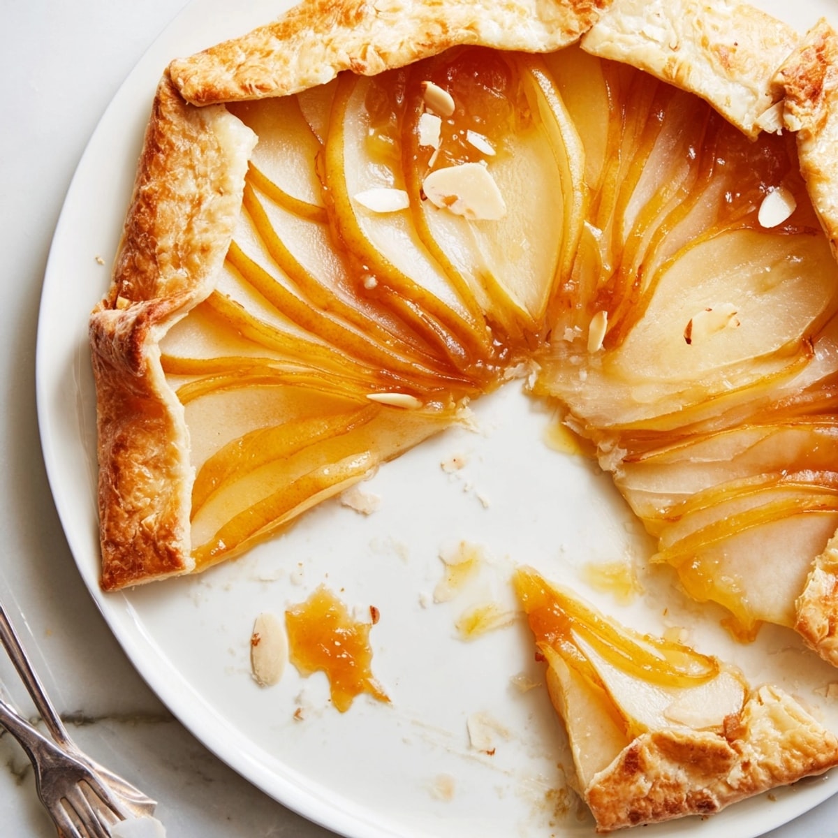 Tarte rustique française aux poires et amandes, un délice doré au four.