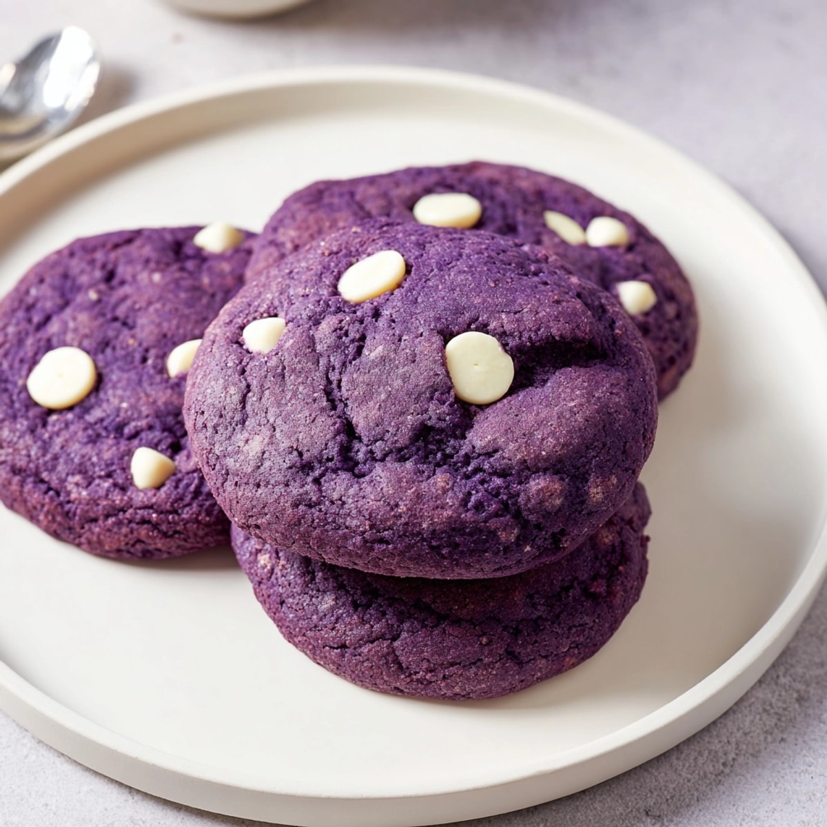 Délicieux biscuits ube, violets et moelleux, prêts à être dégustés avec un verre de lait.