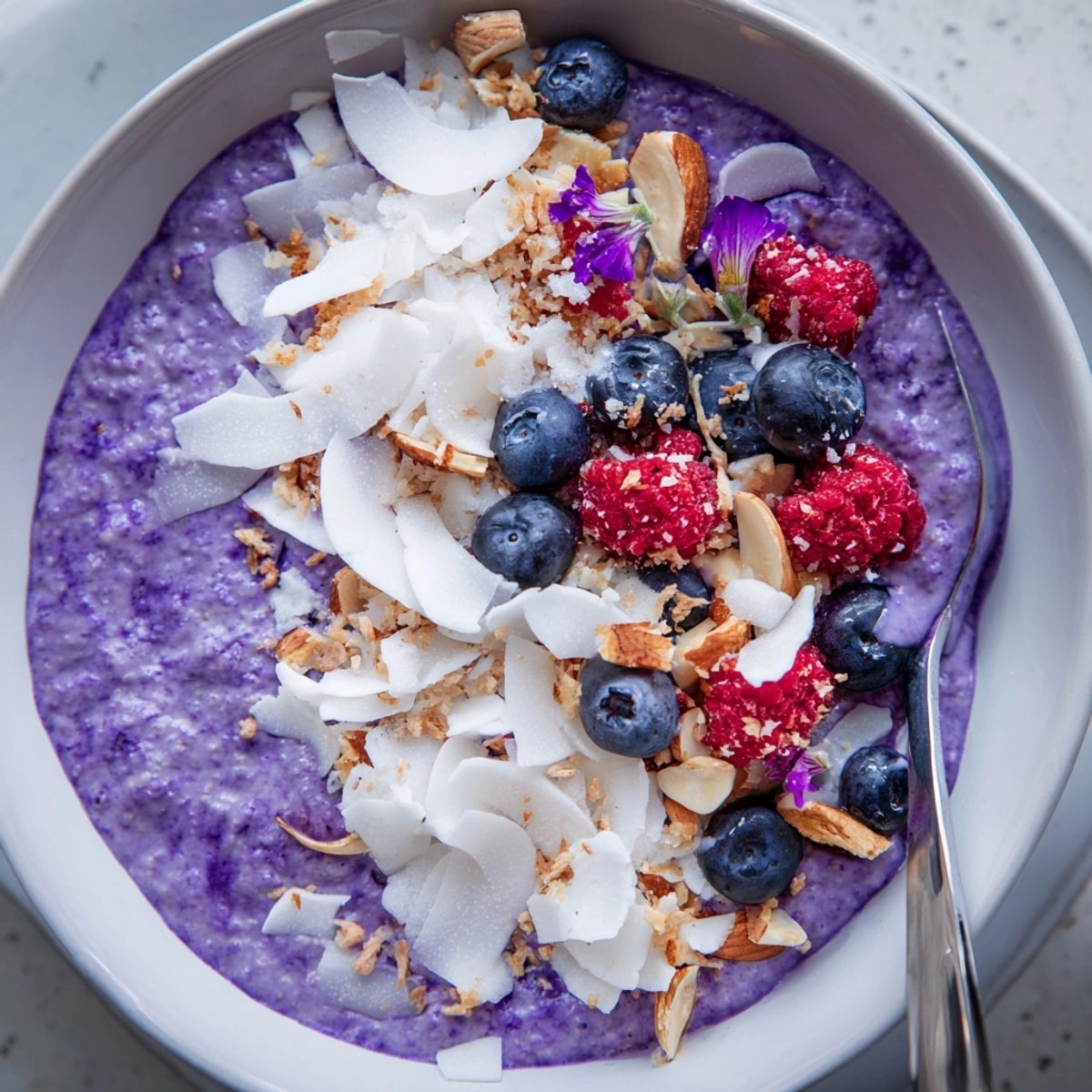 Crémeux violet porridge à l'igname violette (Ube) : dessert inspiré des Philippines.