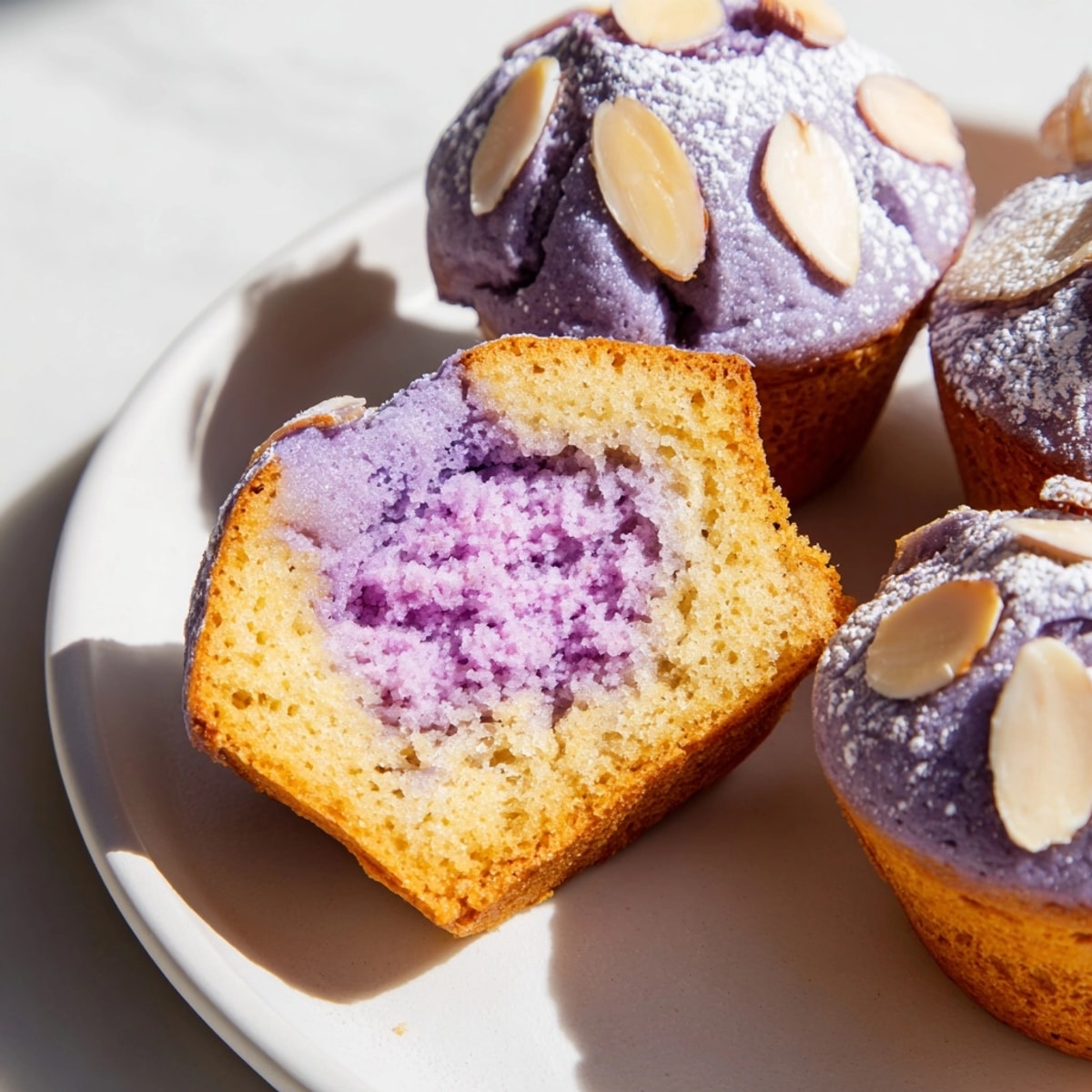 Gâteaux moelleux aux amandes et à l'ube, des financiers parfaits pour une dégustation gourmande.