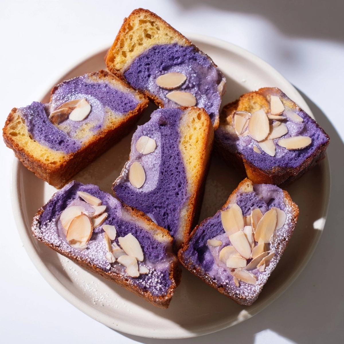 Financiers amande et ube : des gâteaux français teintés de violet, riches, légers et parfumés.
