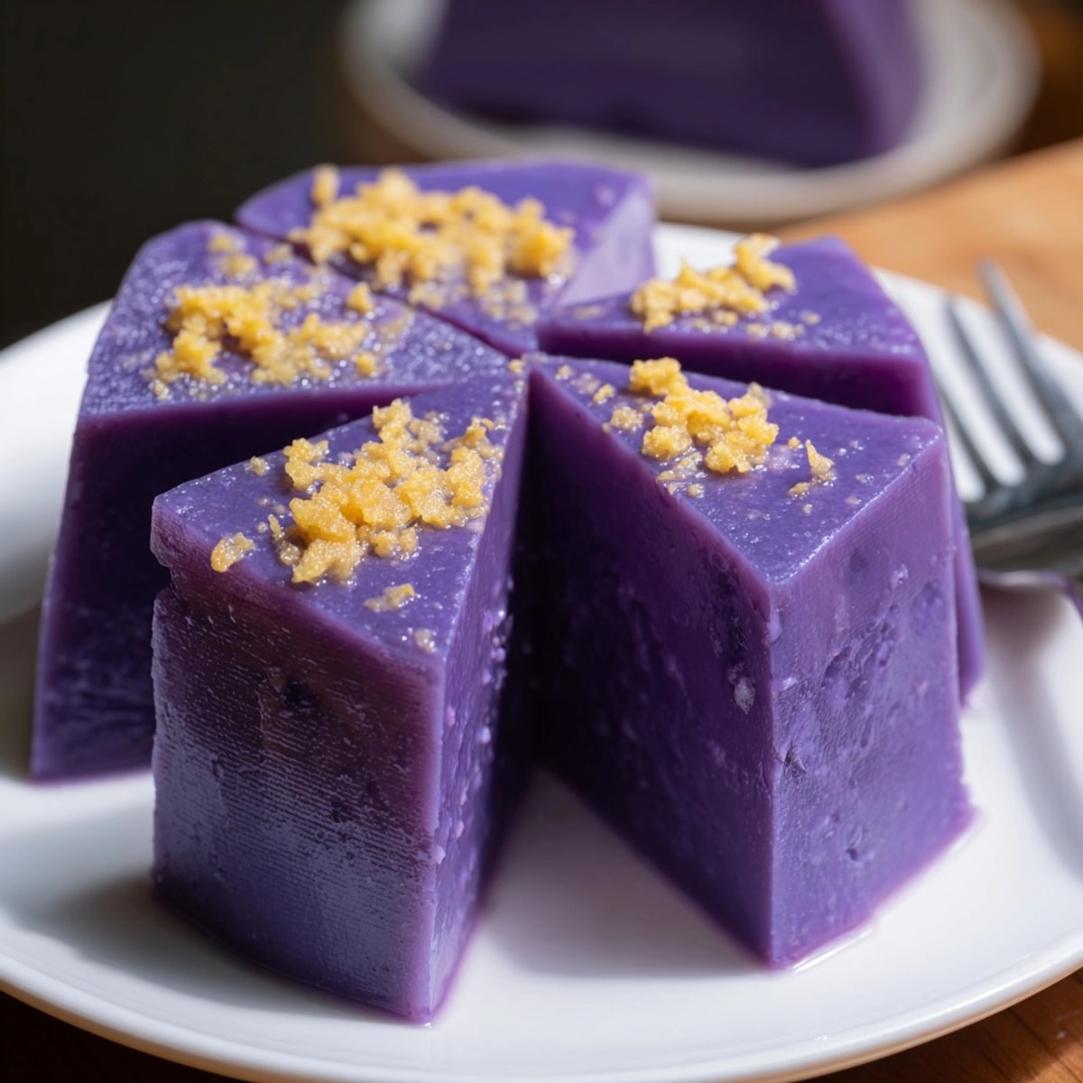 Ube Halaya crémeux et violet vif, un dessert philippin fait maison à déguster.