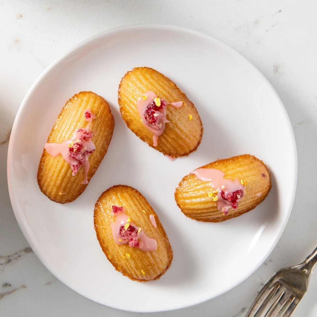 Delightful madeleines with cherry martini glaze, perfect for afternoon tea enjoyment.  