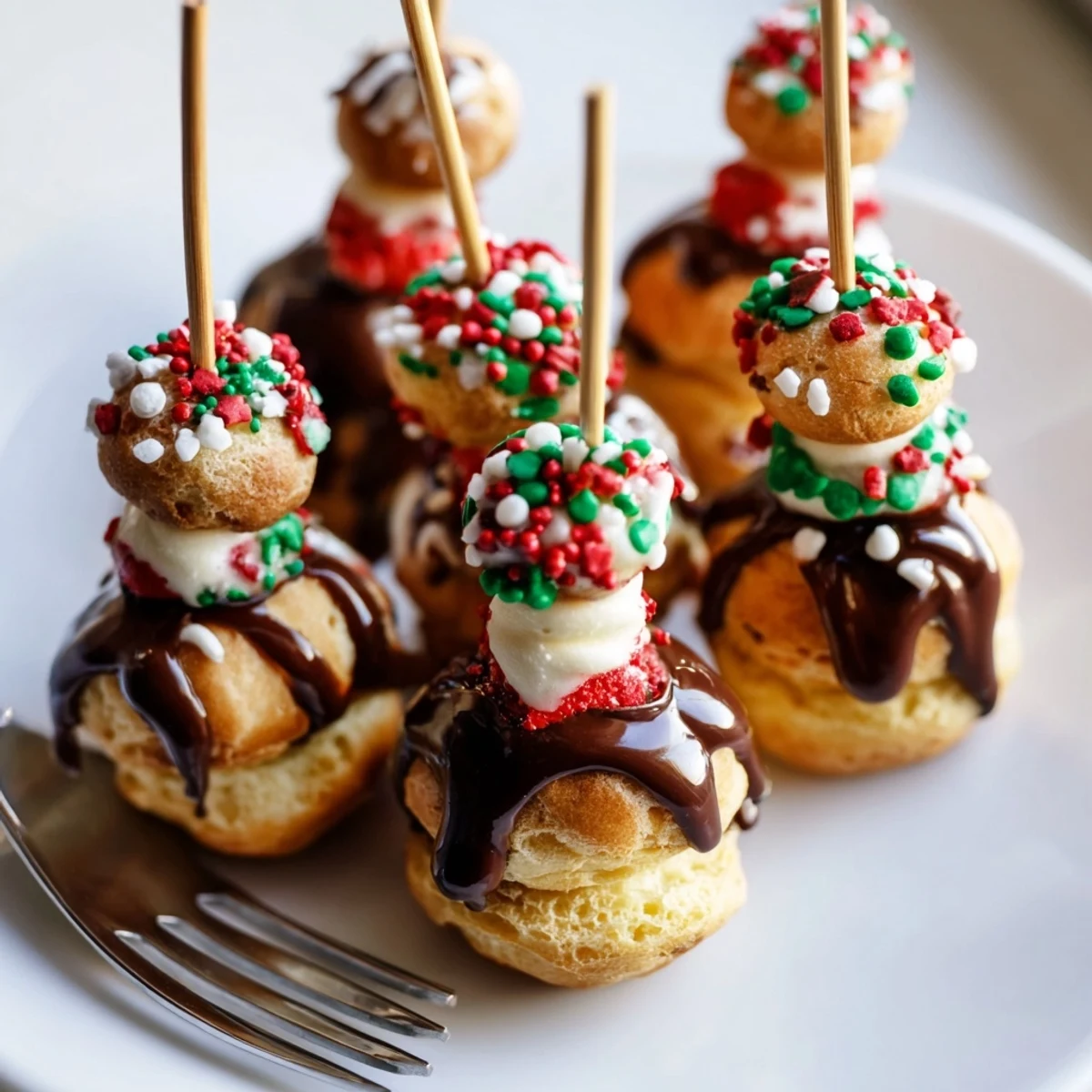 Festive Profiterole Christmas Cookie Skewers
