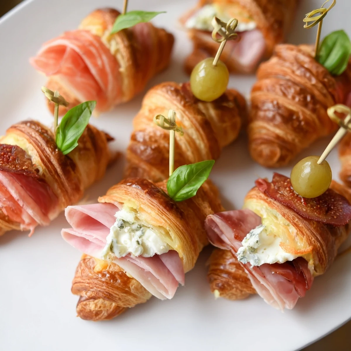 Flaky Croissant Charcuterie Board Bites filled with savory meats and rich cheeses.  