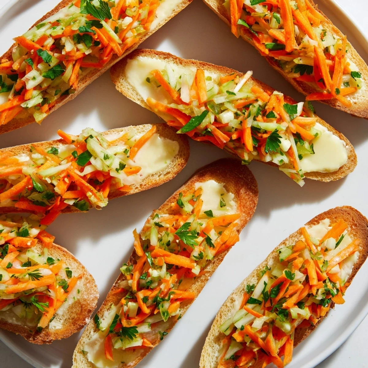 French-inspired cornichon and carrot slaw baguette bites perfect for festive gatherings.