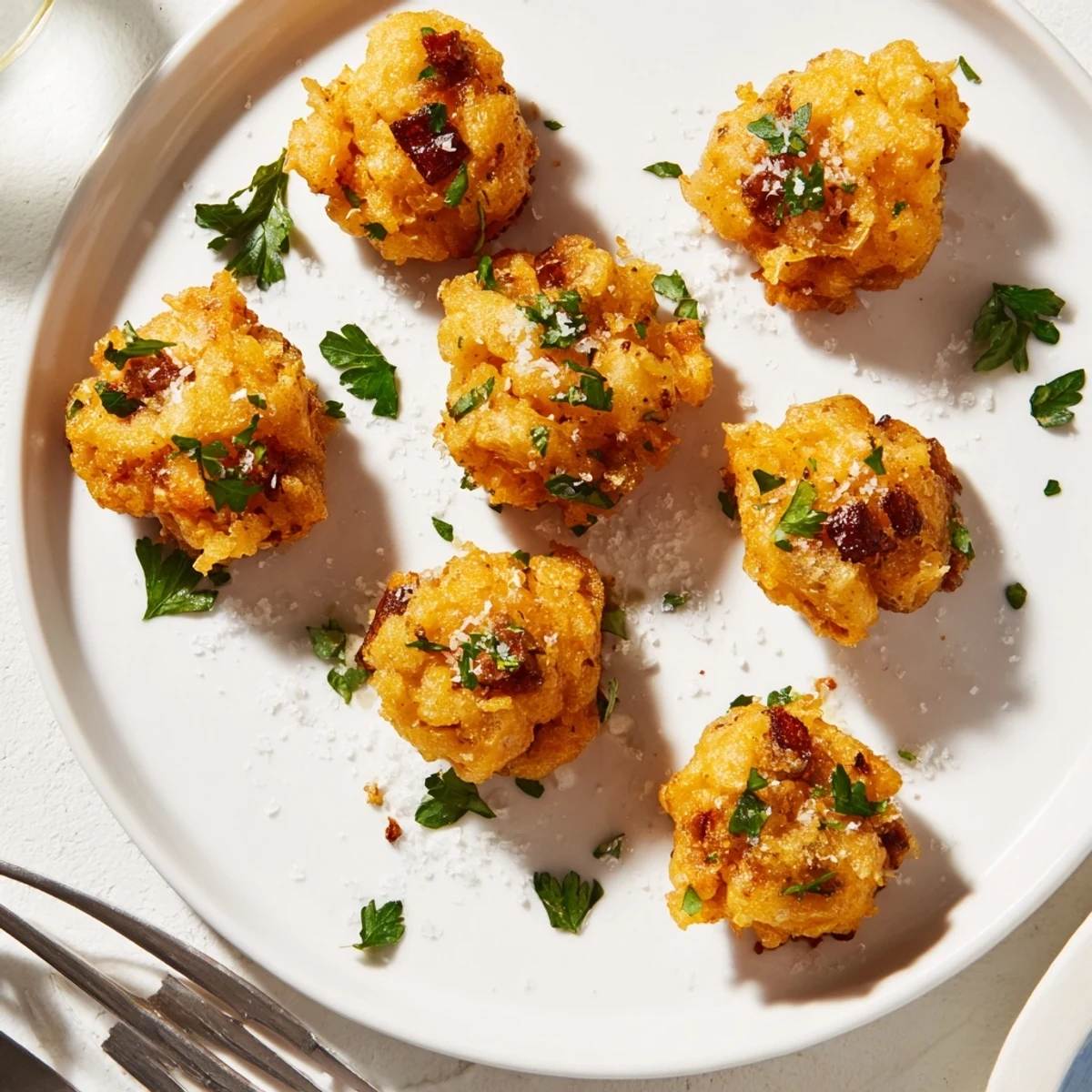 Petits beignets inspirés du cassoulet, frits à la perfection avec garniture parfumée.  