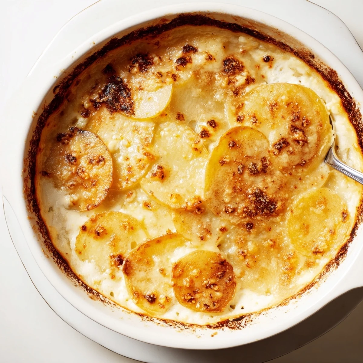 Gratin de pommes de terre crémeux au miso, avec des couches dorées et savoureuses.  