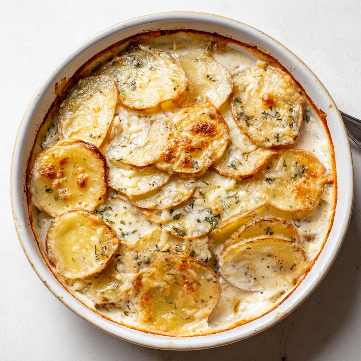 Délicieux gratin de pommes de terre au miso, recouvert de Gruyère fondu et doré.  