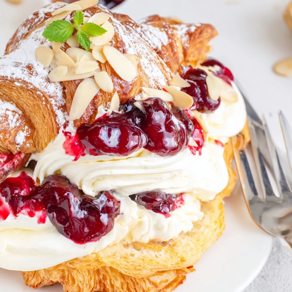 Gâteau crème cerise croissant festif, éclatant de saveurs riches et crémeuses.