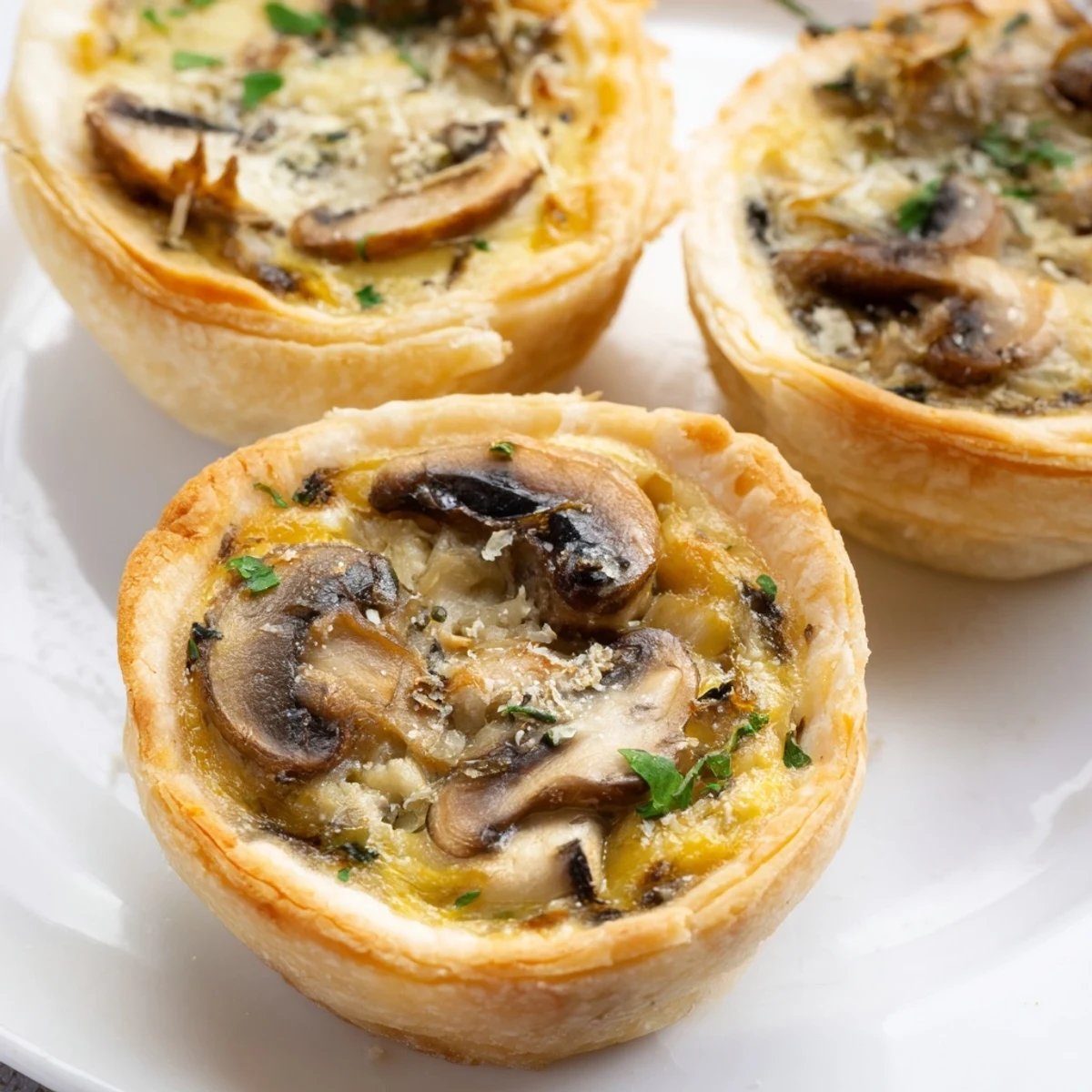 Savoureuses tartelettes garnies d'une custarde crémeuse aux champignons et fines herbes.  