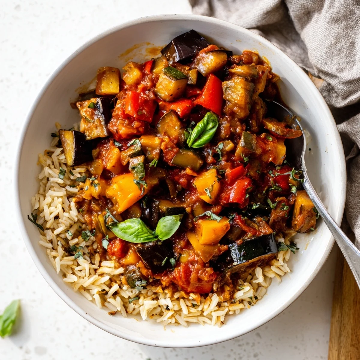 Ragoût vibrant de légumes provençaux préparé pour un plat réconfortant.