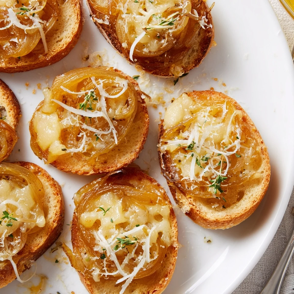 Bouchées inspirées de la soupe à l'oignon, délicieuses et parfumées au thym frais.