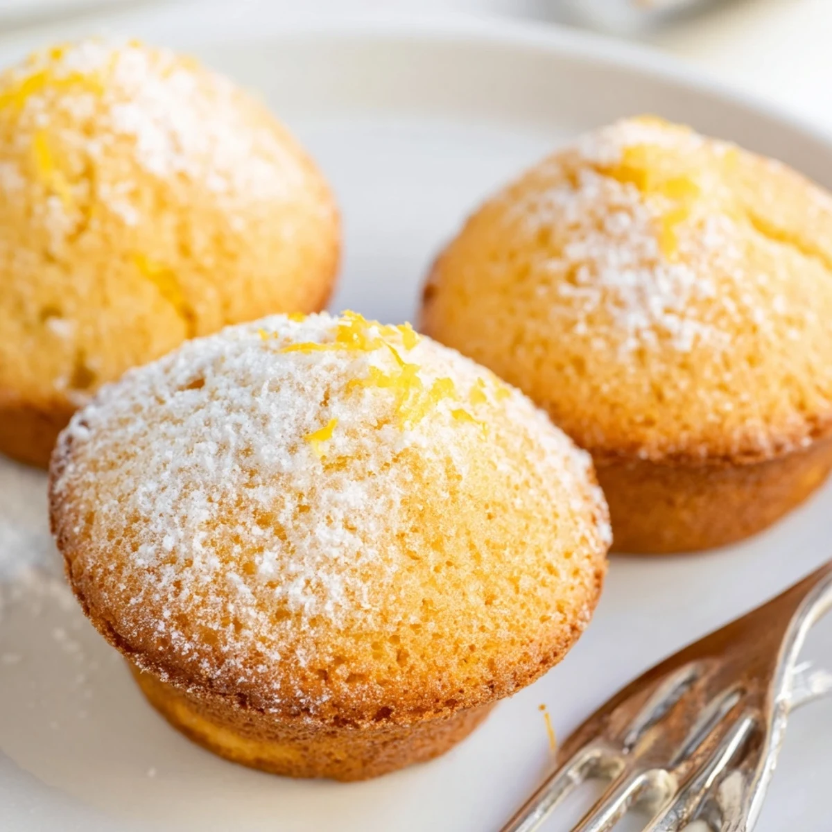 Délicieux muffins au citron Madeleine accompagnés de café, avec un soupçon de douceur.  