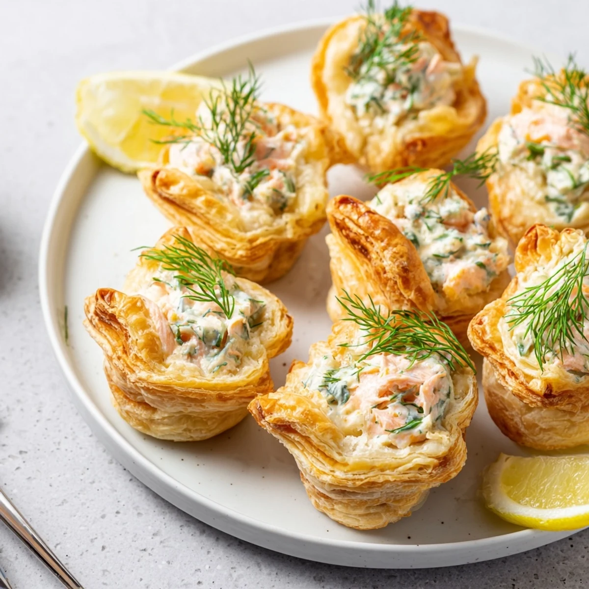 Délicieuses vol au vents garnies de fromage frais et saumon, idéales pour vos réceptions.