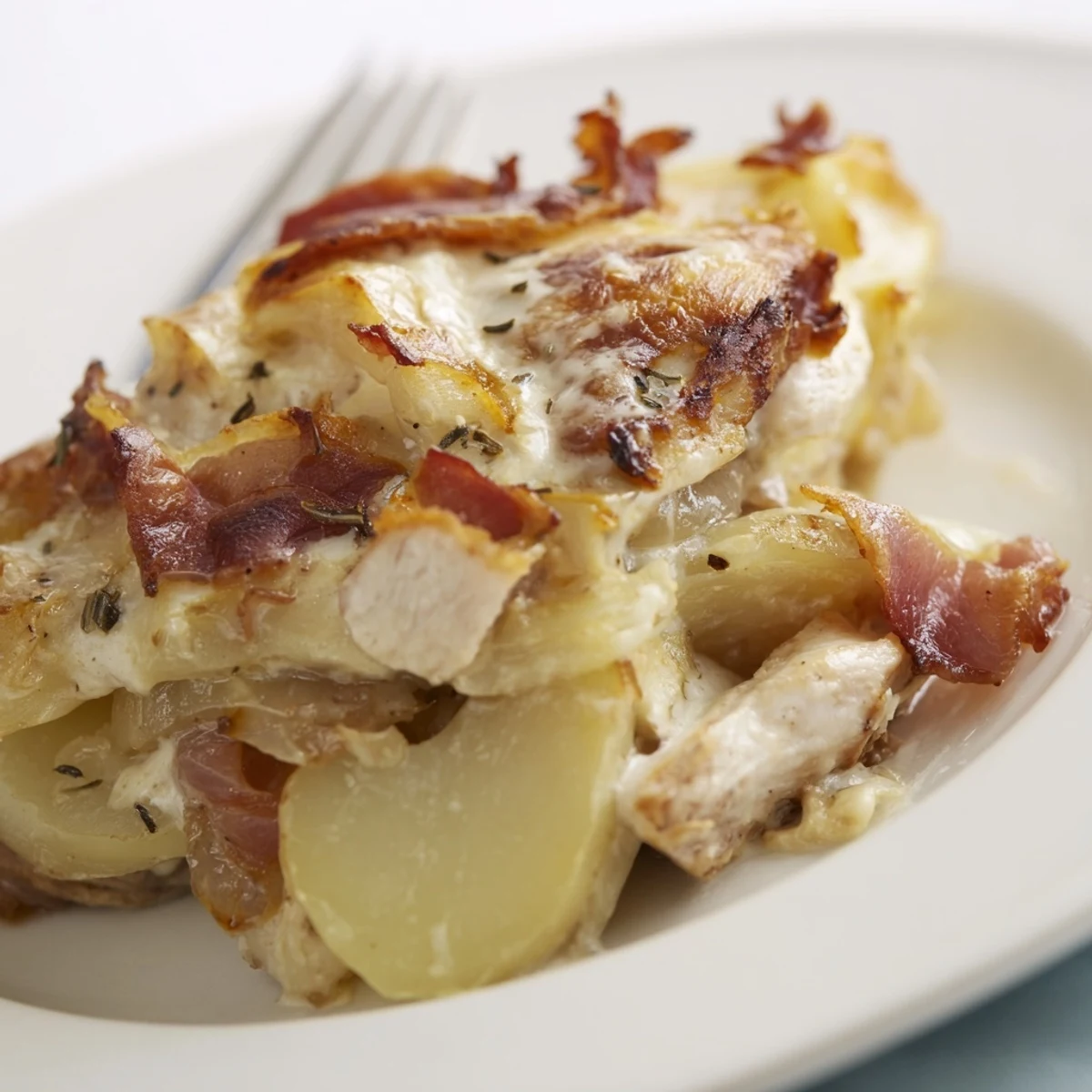 Recette de poulet tartiflette à base de fromage fondant, parfaite pour les soirées en famille.  