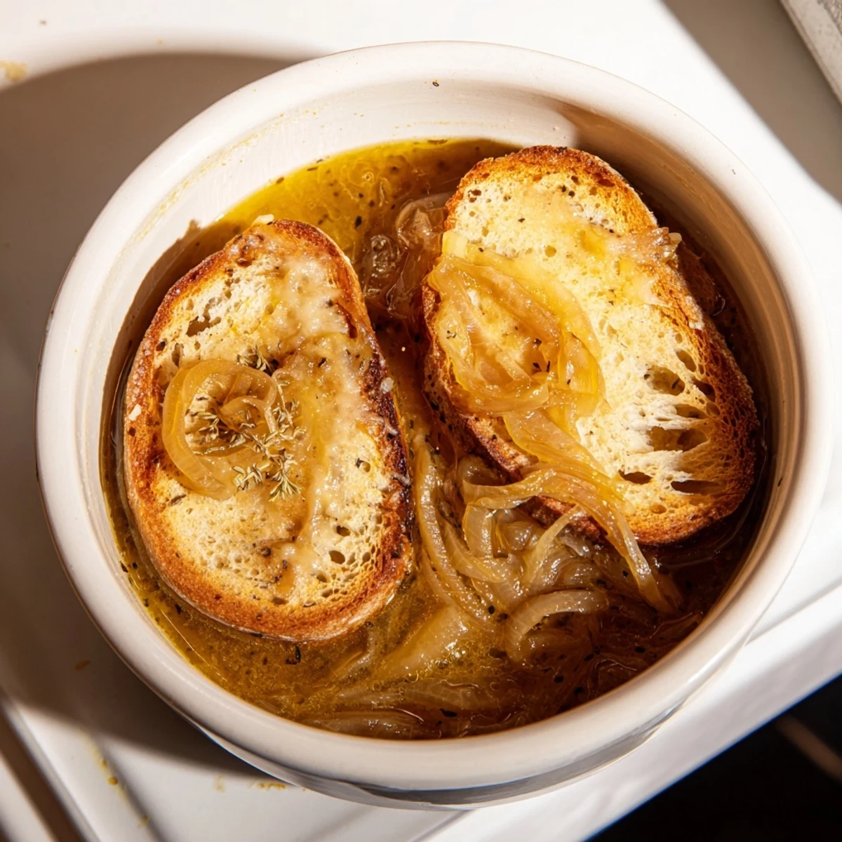 Soupe oignons truffe toasts