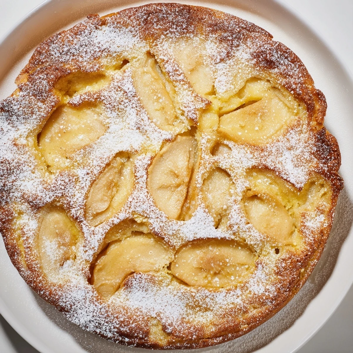 Sweet and simple Apple or Pear Clafoutis, boasting sliced fruit and a luscious custard batter.