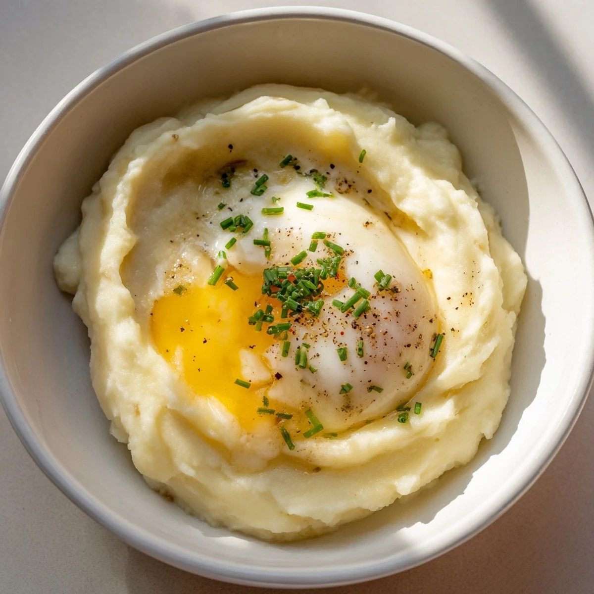 Silky root vegetable purée topped with a glistening poached egg, ready for a delightful brunch.