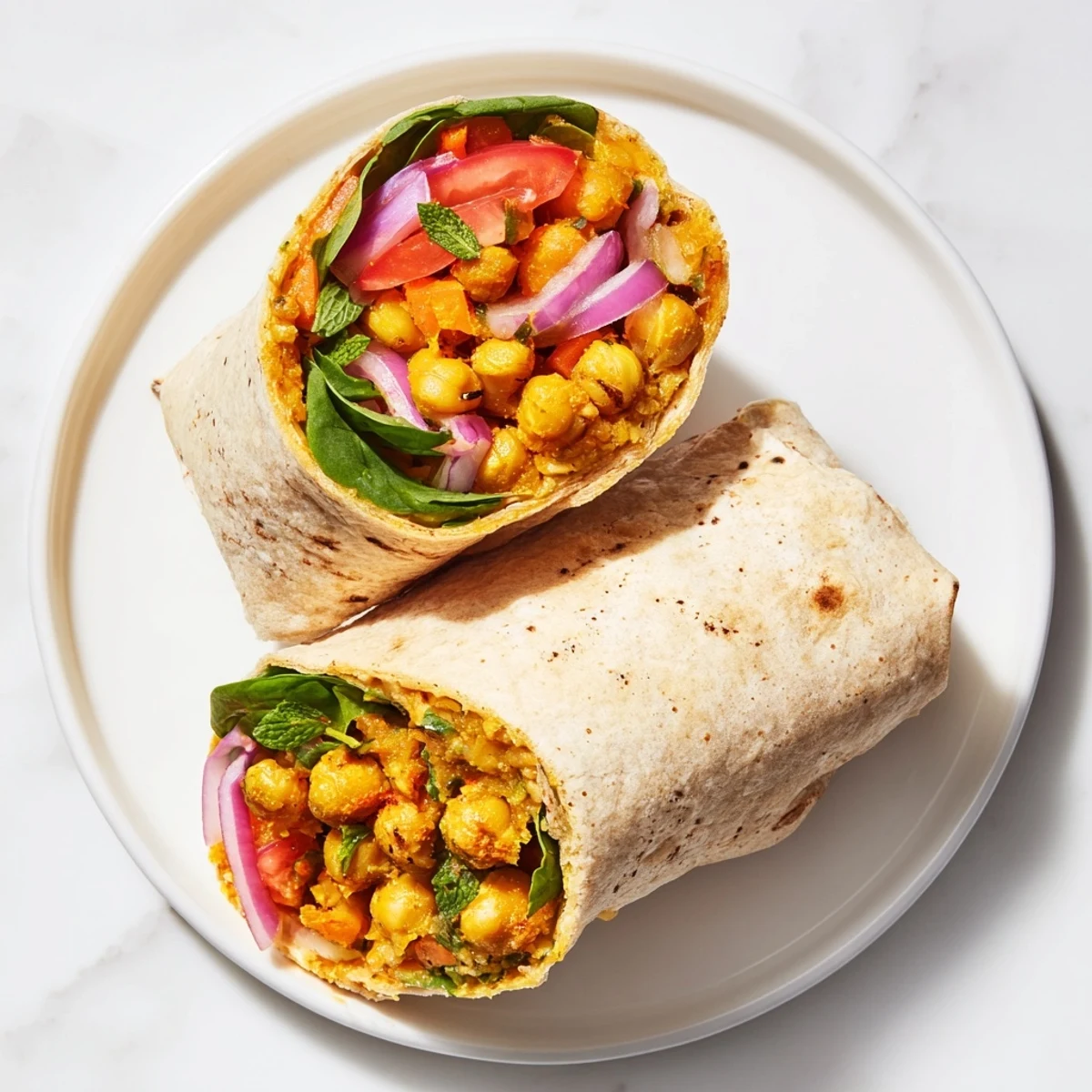 Spiced Chickpea Sandwich Wraps, showing a colorful, delicious wrap filled with fresh vegetables and flavorful chickpeas.