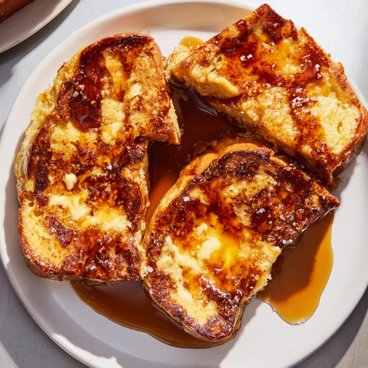 Thick slices of brioche, soaked in custard and topped with Salted Caramel French Toast for a sweet treat.