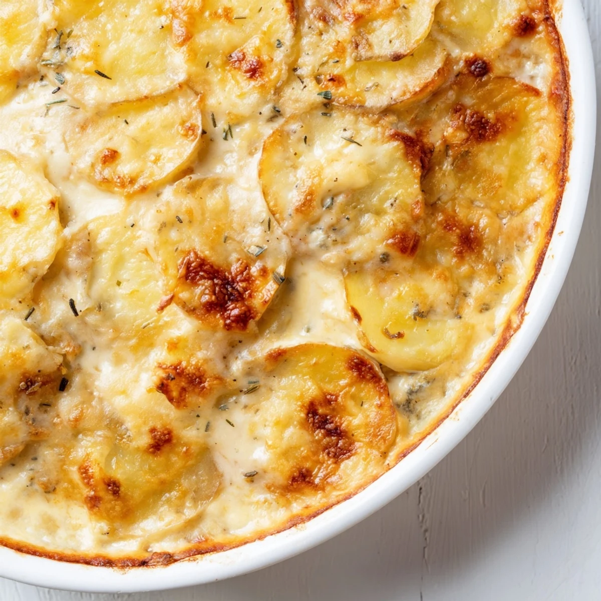 Golden, baked Creamy Potato Gratin, layered with creamy potatoes and a crispy top.