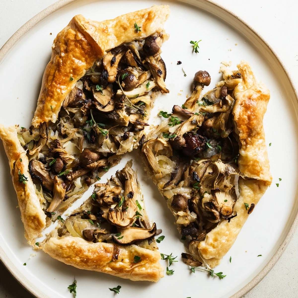 Rustic Mushroom & Shallot Tart with a flaky, golden crust, a delightful vegetarian main course idea.