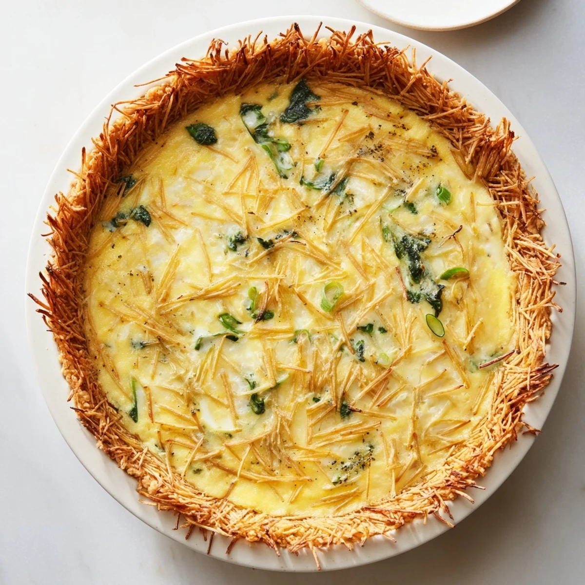 Delicious 30-Minute Creamy Potato-Crust Quiche, with spinach and cheese, perfect for a quick gluten-free dinner.