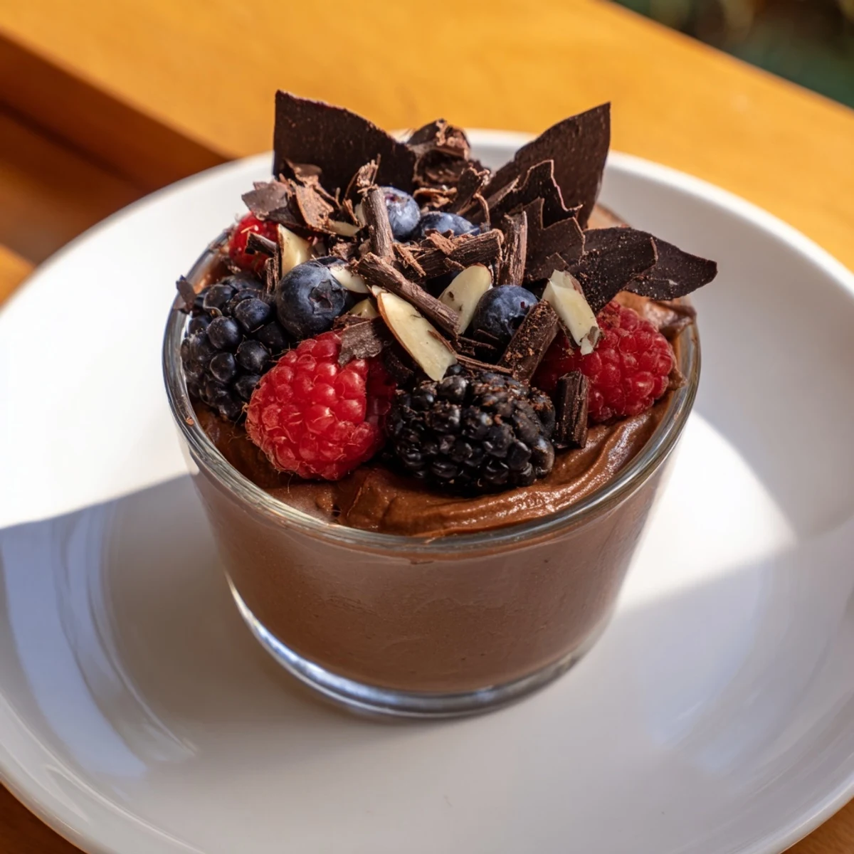 Creamy 5-Minute Chocolate Avocado Mousse, blended smooth and ready to eat, served in glass.