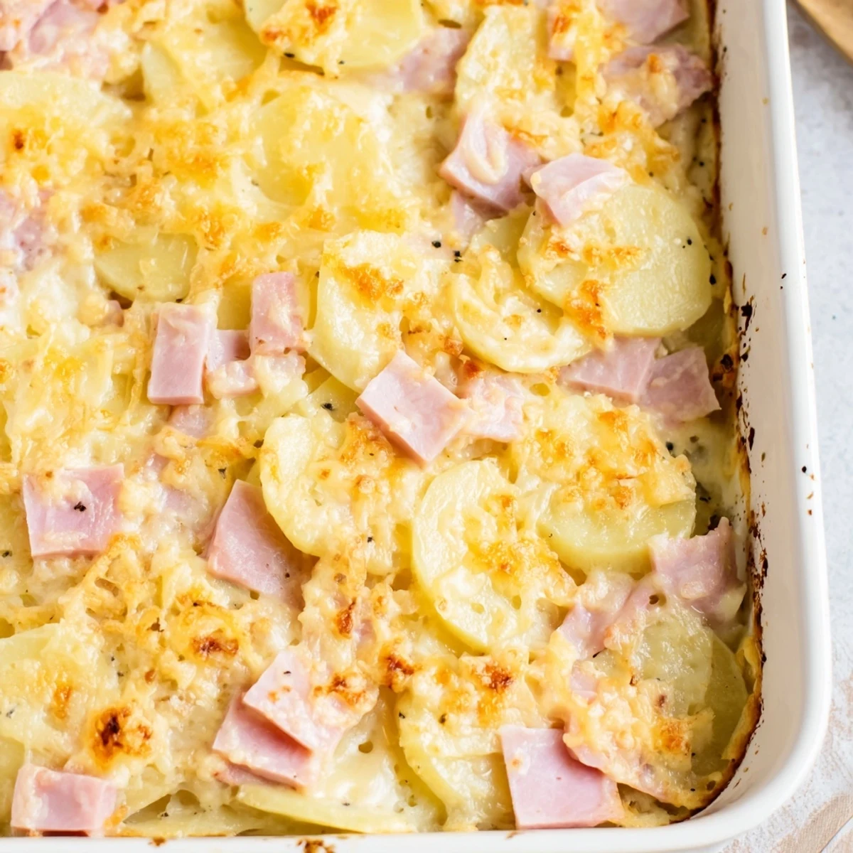 Layers of ham and creamy potatoes baked to perfection in this classic Parisian Ham & Cheese Gratin.