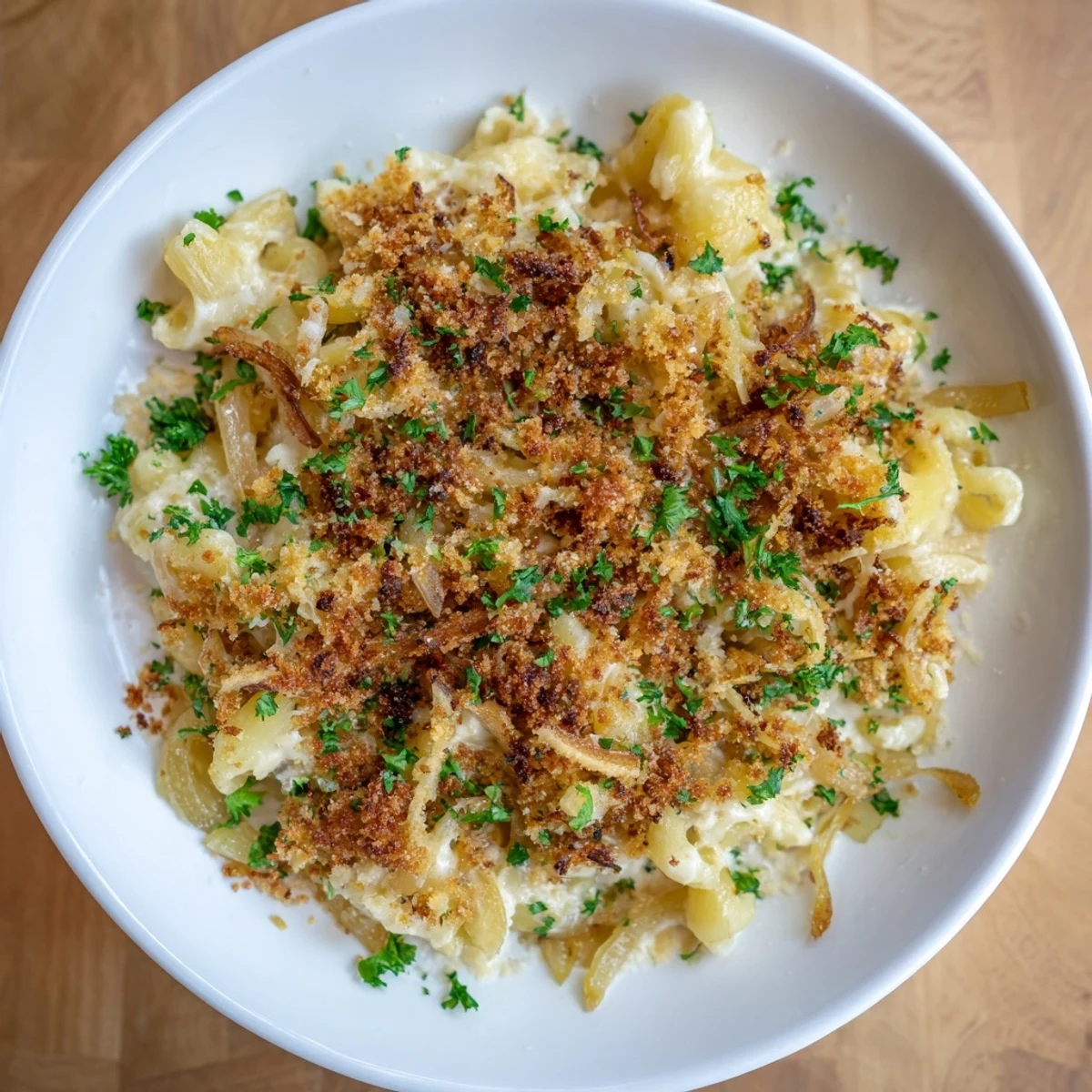 French Onion Mac Cheese Bake