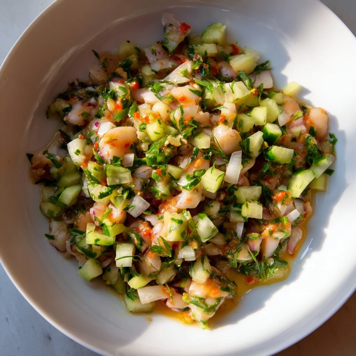 Vibrant Budget-Friendly Oyster Tartare: Chopped oysters mixed with fresh herbs and bright citrus flavors.