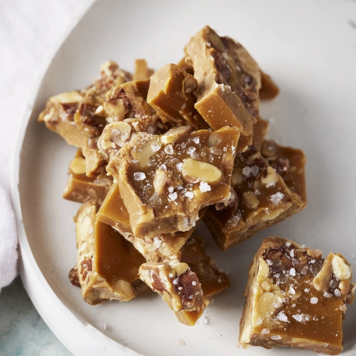 Golden shards of Budget French Walnut Brittle with visible walnut pieces, ready to be enjoyed.