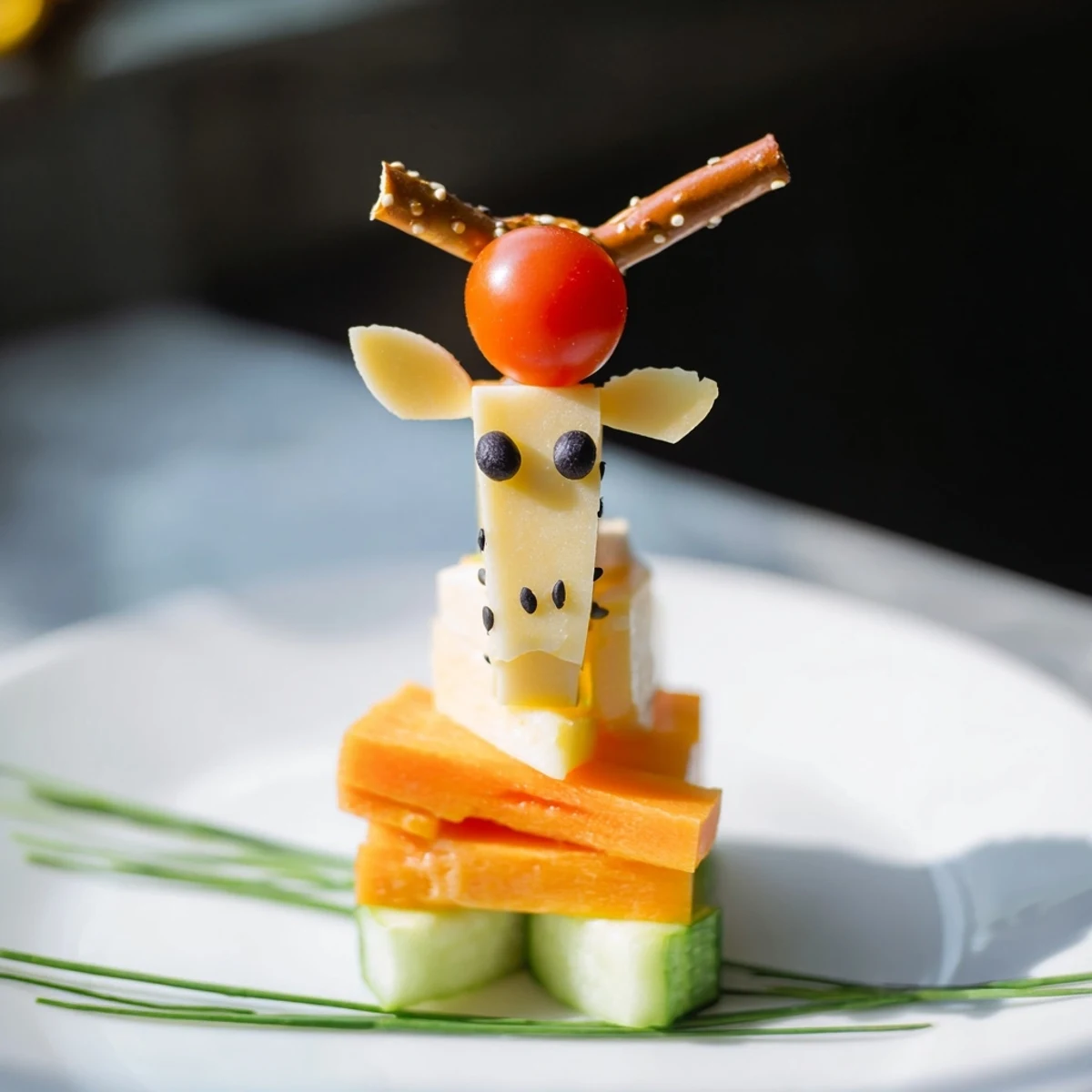 Adorable Long-Necked Giraffe Snack Tower: Imagine this healthy snack with layers of cheese, veggies and fruit.