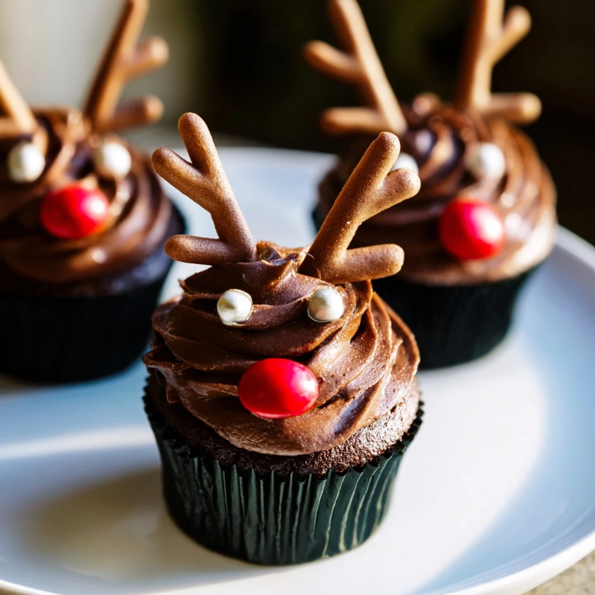 Holiday dessert: A close-up of the Reindeer Holiday Dessert Platter featuring adorable reindeer treats and mousse.