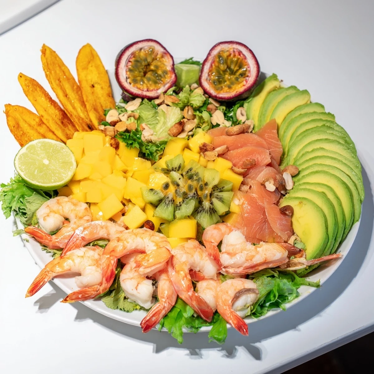 This Tropical Wave Tasting Platter presents vibrant colors and textures, perfect for a summer gathering with friends.