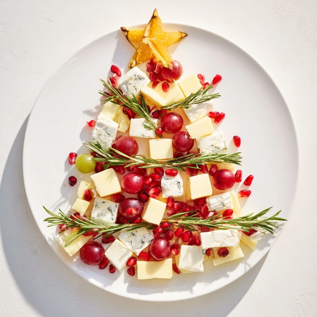 Fresh ingredients make this Festive Holiday Tree Appetizer Platter shine; cheese, charcuterie, and fruit displayed.