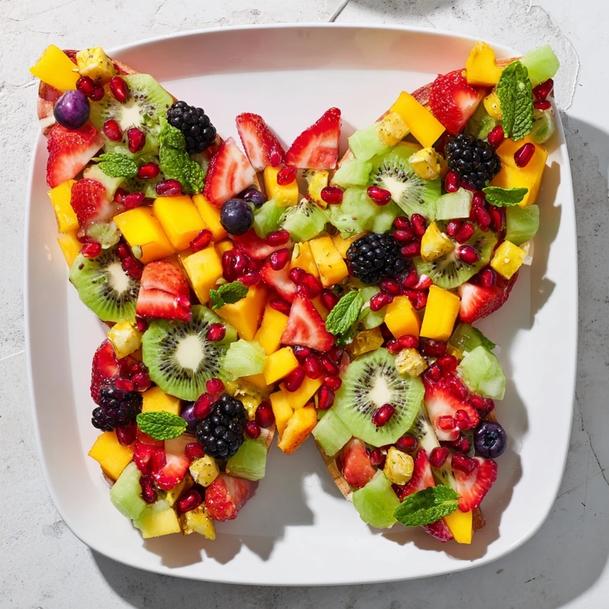 * Un papillon de fruits d'été vifs, coloré et frais, prêt à être dégusté lors d'un brunch estival.
